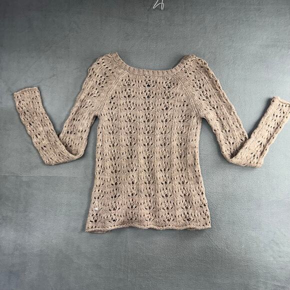 American Eagle Women's Wool Blend Open Crochet Knit Sweater Lt Brown Extra Small - Picture 7 of 9